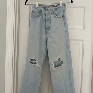 Levi's Blue Ankle Cropped Jeans with Distressed Details